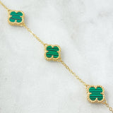 Pulso Aro Seguido Trebol VCyA 4.45gr / 17cm-19cm / 1.5mm Graduable Malaquita Verde Punteado Oro Amarillo Nac.Esp. 18K *