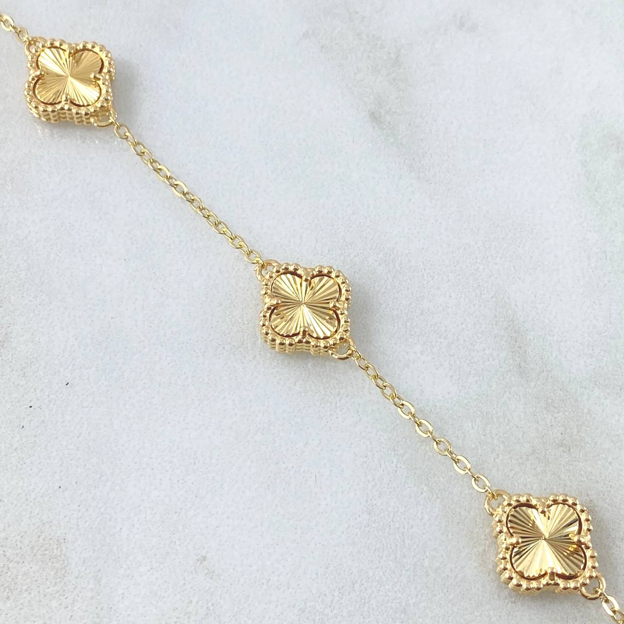 Pulso Aro Seguido Trébol VCyA Gradual 4.3gr / 15cm-18.5cm / 1.8mm Diamantado Punteado Oro Amarillo Nac.Esp. 18K