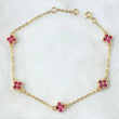 Pulso Aro Seguido Flor 2.95gr / 15.5cm-18cm / 1.5mm Graduable Borde Texturizado Circones Fucsia Oro 18K
