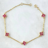 Pulso Aro Seguido Flor 2.95gr / 15.5cm-18cm / 1.5mm Graduable Borde Texturizado Circones Fucsia Oro 18K