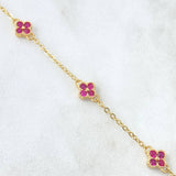 Pulso Aro Seguido Flor Gradual 3.2gr / 17cm-19.5cm / 1.8mm Borde Texturizado Circones Fucsia 5und Oro Amarillo 18K ©
