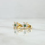 Topos Flor Nevada Borde Texturizado 1.25gr / 5.7mm Circones Blancos Y Verde Broche Mariposa Oro Amarillo 18K *