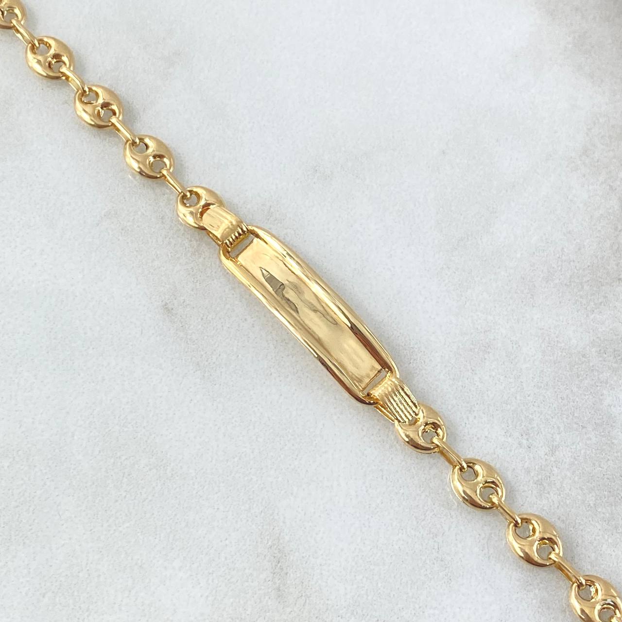 Pulso Bebé GC 2.85gr / 16cm / 4.8mm Placa Rectangular Borde Liso Oro Amarillo 18K
