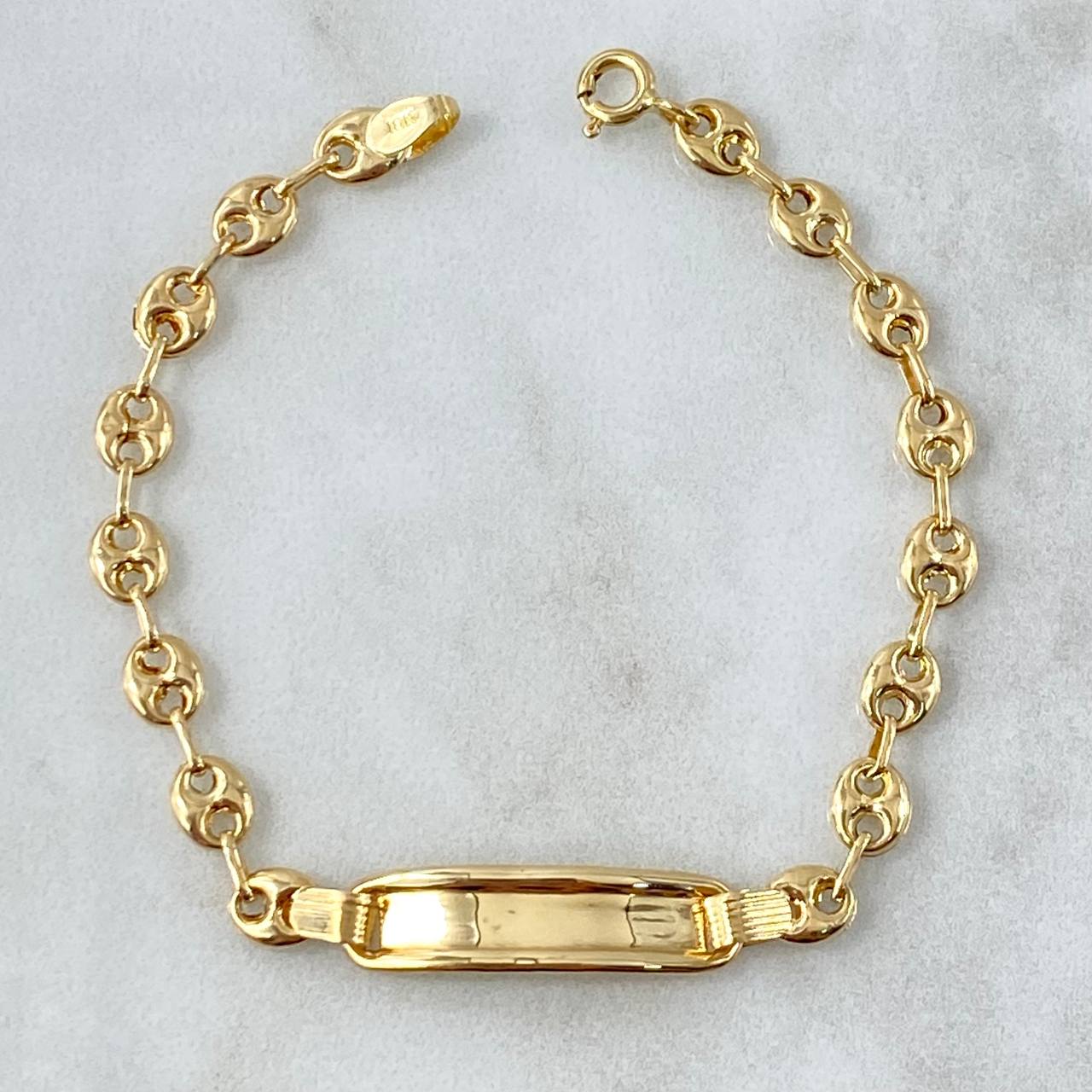 Pulso Bebé GC 2.85gr / 16cm / 4.8mm Placa Rectangular Borde Liso Oro Amarillo 18K