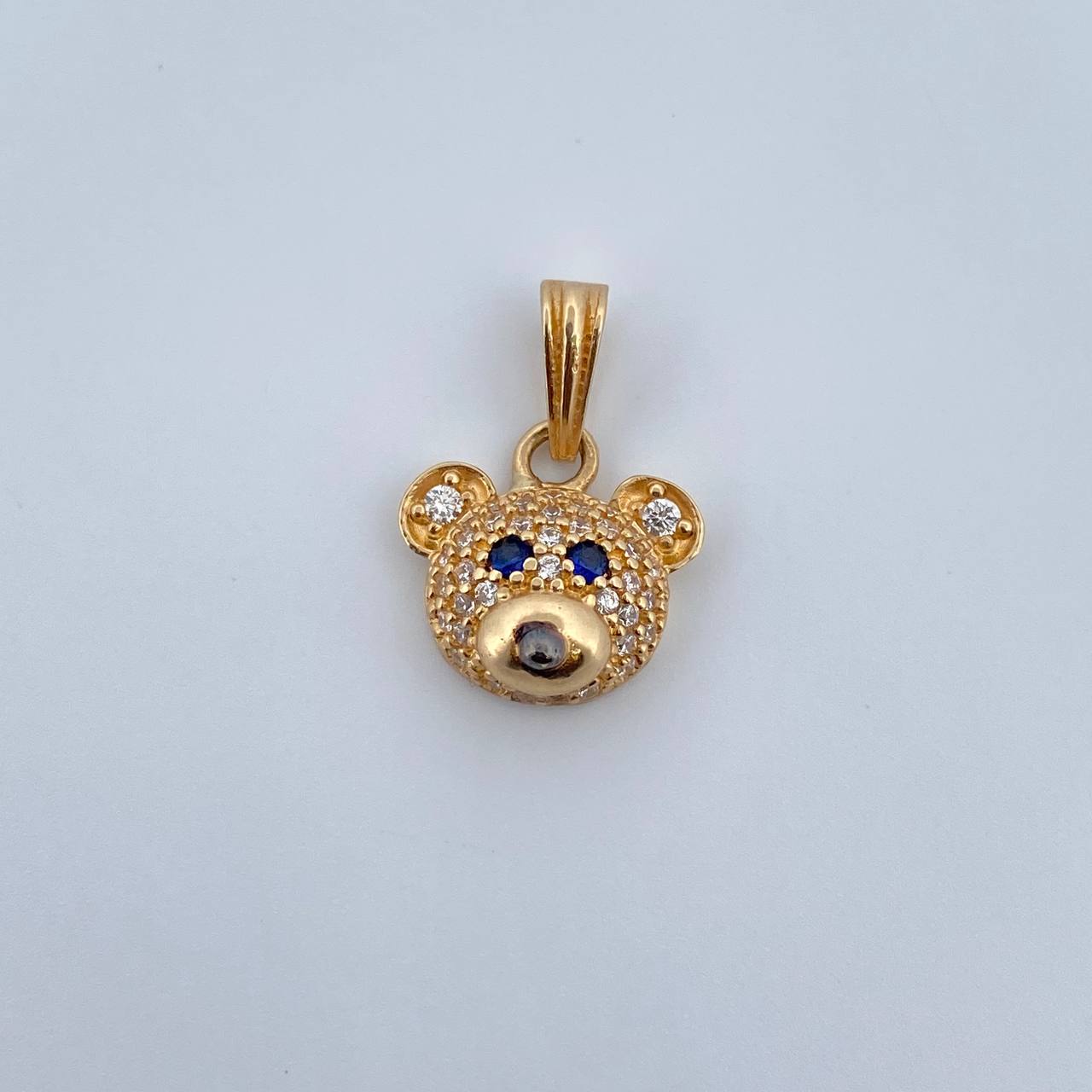 Dije Rostro Oso 1.55gr / 1.6cm / Circones Blancos Azules Oro Amarillo 18K &