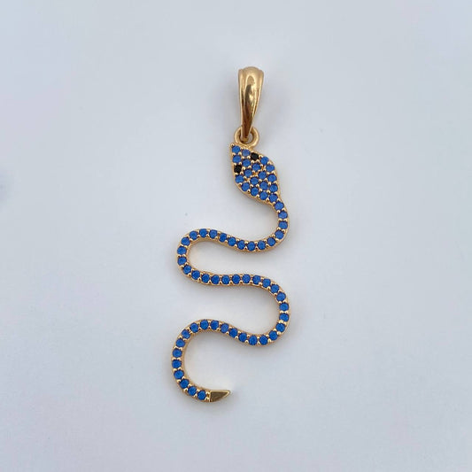 Dije Serpiente 1.75gr / 3.9cm / Circones Azules Negros  Oro Amarillo 18K &