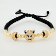 Pulsera Tejida Negra Diablito Con Bolas De Fuego / 20 Und 3Mm Diamantadas Oro Amarillo 18K