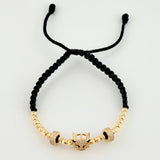 Pulsera Tejida Negra Diablito Con Bolas De Fuego / 20 Und 3Mm Diamantadas Oro Amarillo 18K