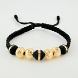 Pulsera Tejida Negra 3 Neoros 8Mm / 4 Und 8Mm Diamantadas Oro Amarillo 18K