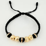 Pulsera Tejida Negra 3 Neoros 8Mm / 4 Und 8Mm Diamantadas Oro Amarillo 18K