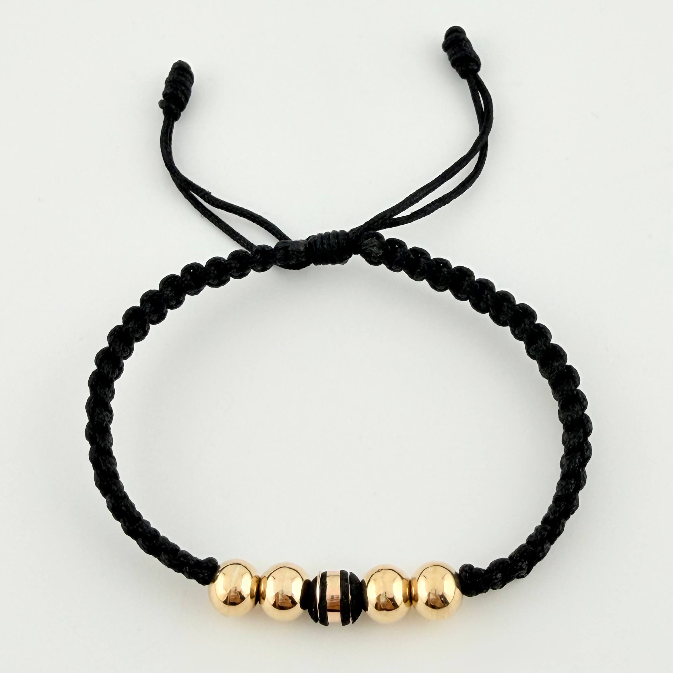 Pulsera Tejida Negra Neoro / 4 Und 6Mm Lisas Oro Amarillo 18K