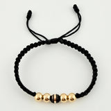 Pulsera Tejida Negra 1 Neoro / 2 Und 6Mm Diamantadas 2 Und 63Mm Lisas Oro Amarillo 18K