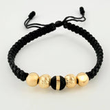 Pulsera Tejida Negra 1 Neoro / 2 Und 6Mm Diamantadas 2 Und 63Mm Lisas Oro Amarillo 18K