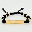 Pulsera Tejida Negra Placa Osito / 8 Und 5Mm Lisas Oro Amarillo 18K