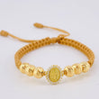 Pulsera Tejida Cafe Virgen Milagrosa / 3 Und 6Mm Diamantada Oro Amarillo 18K
