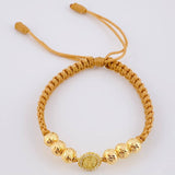 Pulsera Tejida Cafe Virgen Milagrosa / 3 Und 6Mm Diamantada Oro Amarillo 18K