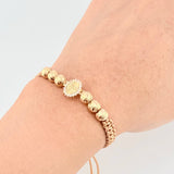 Pulsera Tejida Cafe Virgen Milagrosa / 3 Und 6Mm Diamantada Oro Amarillo 18K