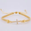 Pulsera Tejida Beige Cruz Maraquera Oro Amarillo 18K