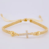 Pulsera Tejida Beige Cruz Maraquera Oro Amarillo 18K