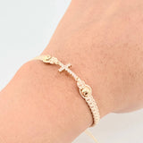 Pulsera Tejida Beige Cruz Maraquera Oro Amarillo 18K