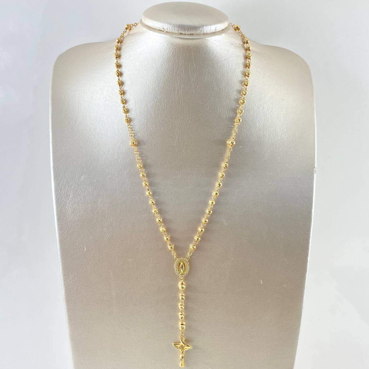 Rosario Virgen Milagrosa 13.1gr / 50cm / 5mm-4mm Cruz Lazo Cristo Diamantado Oro Amarillo 18K