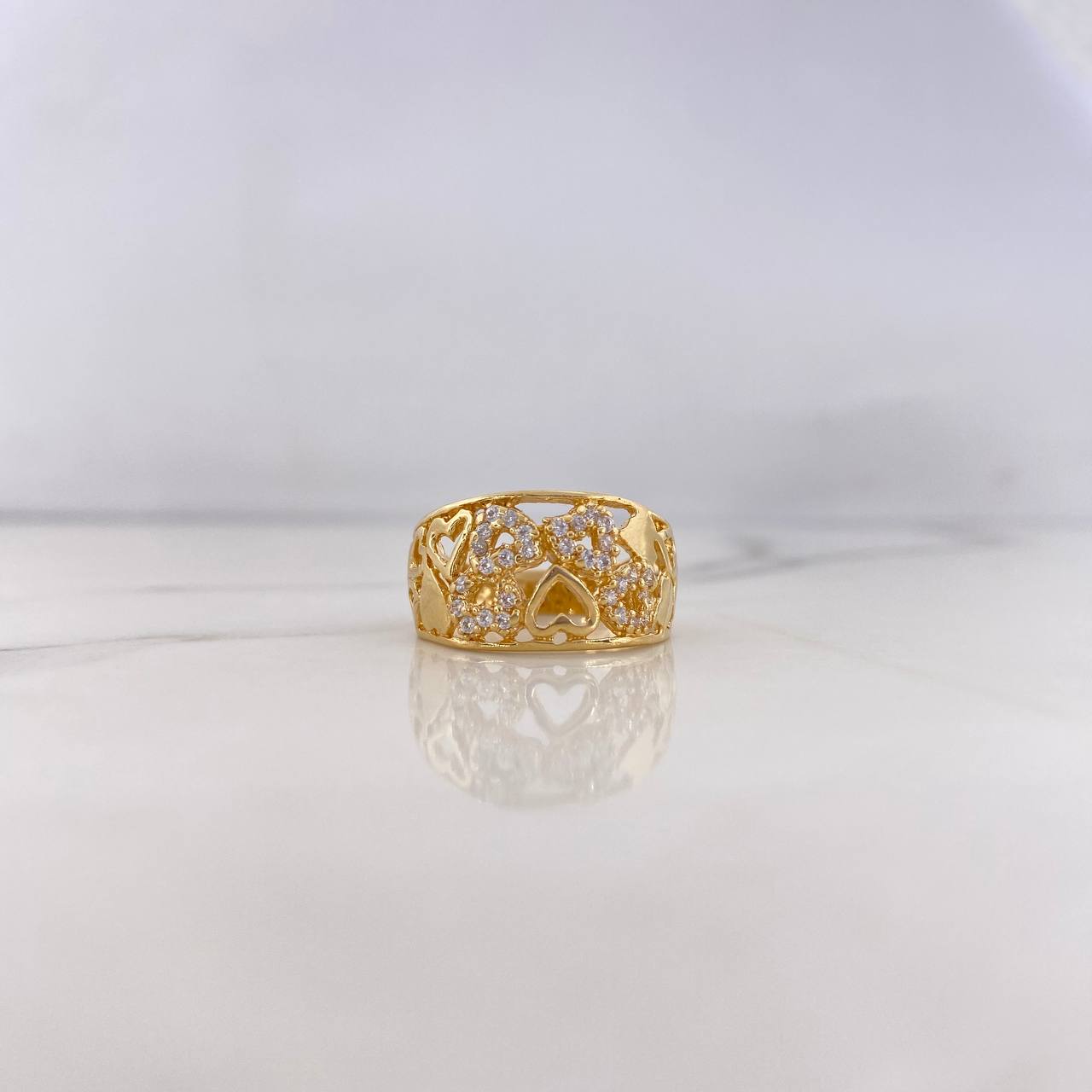 Anillo Corazones 5.35gr / T8 / Circones Blancos Oro Amarillo 18K $