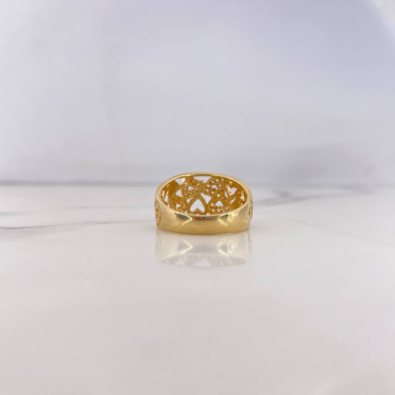 Anillo Corazones 5.35gr / T8 / Circones Blancos Oro Amarillo 18K $