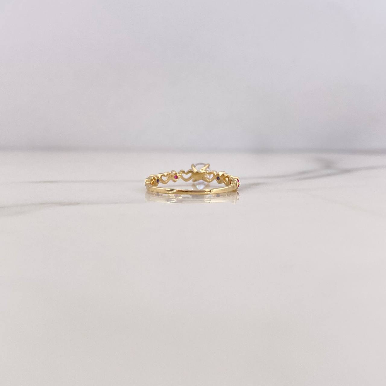 Anillo Solitario 1.15gr / T5 1/4 / Corazones Circones Azules Fucsias Blanco Oro Amarillo 18K &