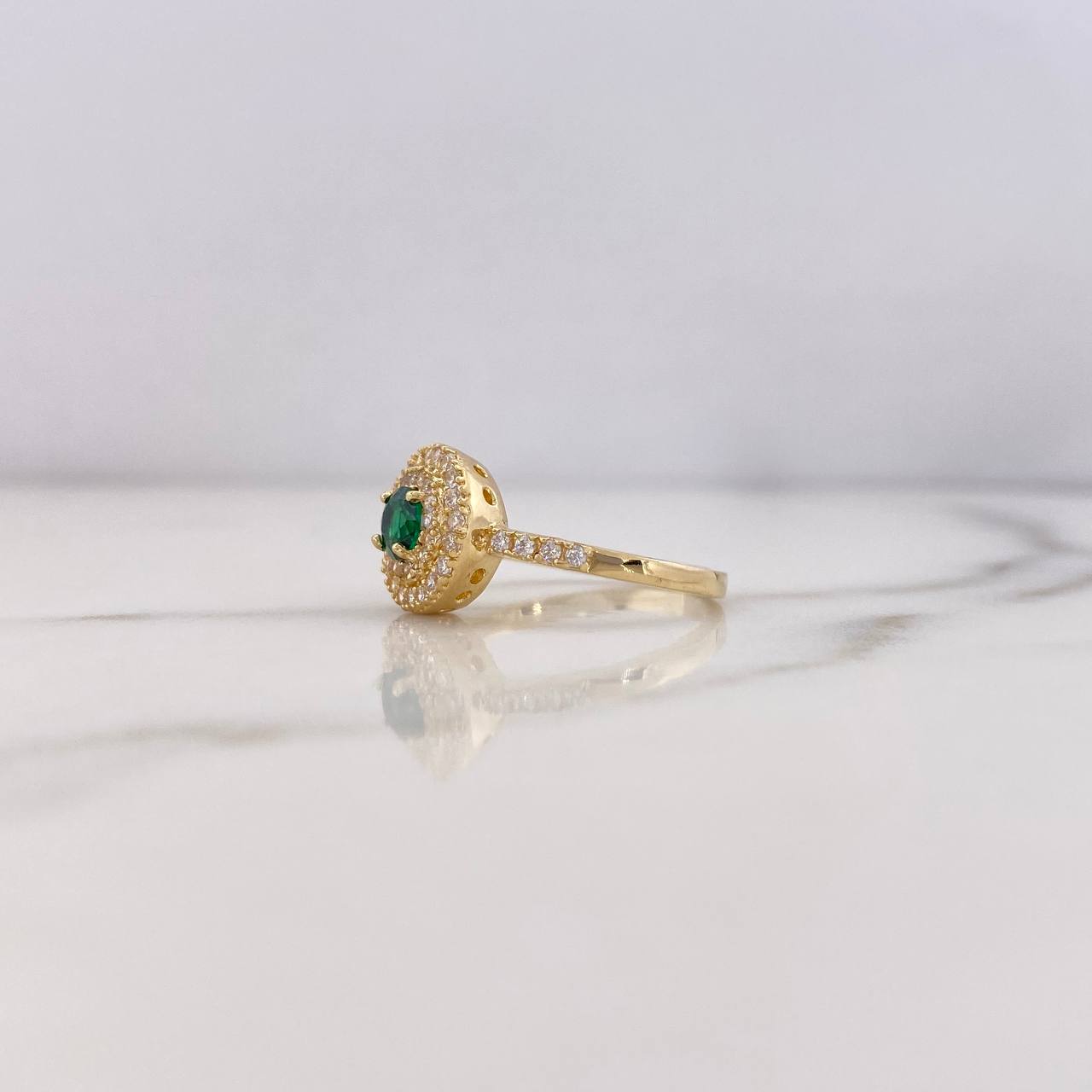 Anillo Halo 3.8gr / T6 1/2 / Circones Verde Blancos Oro Amarillo 18K &
