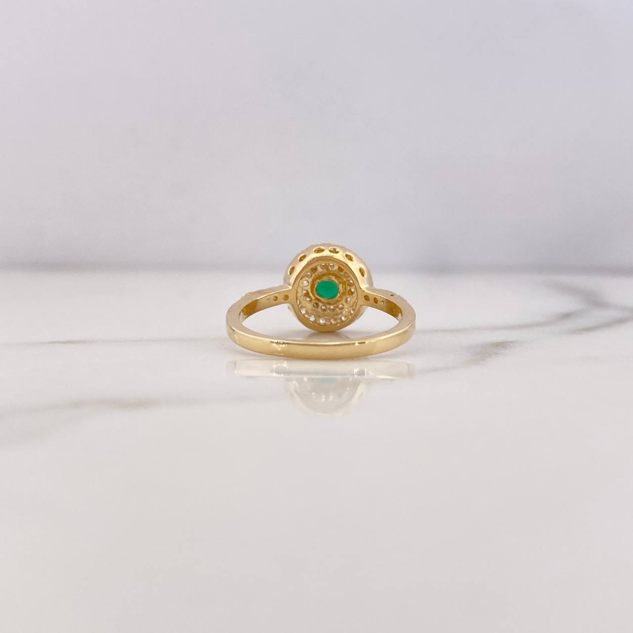 Anillo Halo 3.8gr / T6 1/2 / Circones Verde Blancos Oro Amarillo 18K &