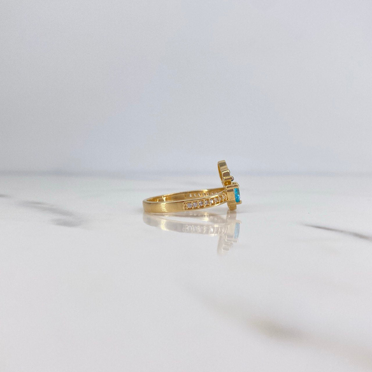 Anillo Perro Corazon 2.85gr / T7 1/4 / Circones Azul Negros Blancos Oro Amarillo 18K &