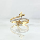 Anillo Baile de Mariposas 2.3gr / T6 1/2 / Circones Blancos Oro Amarillo 18K