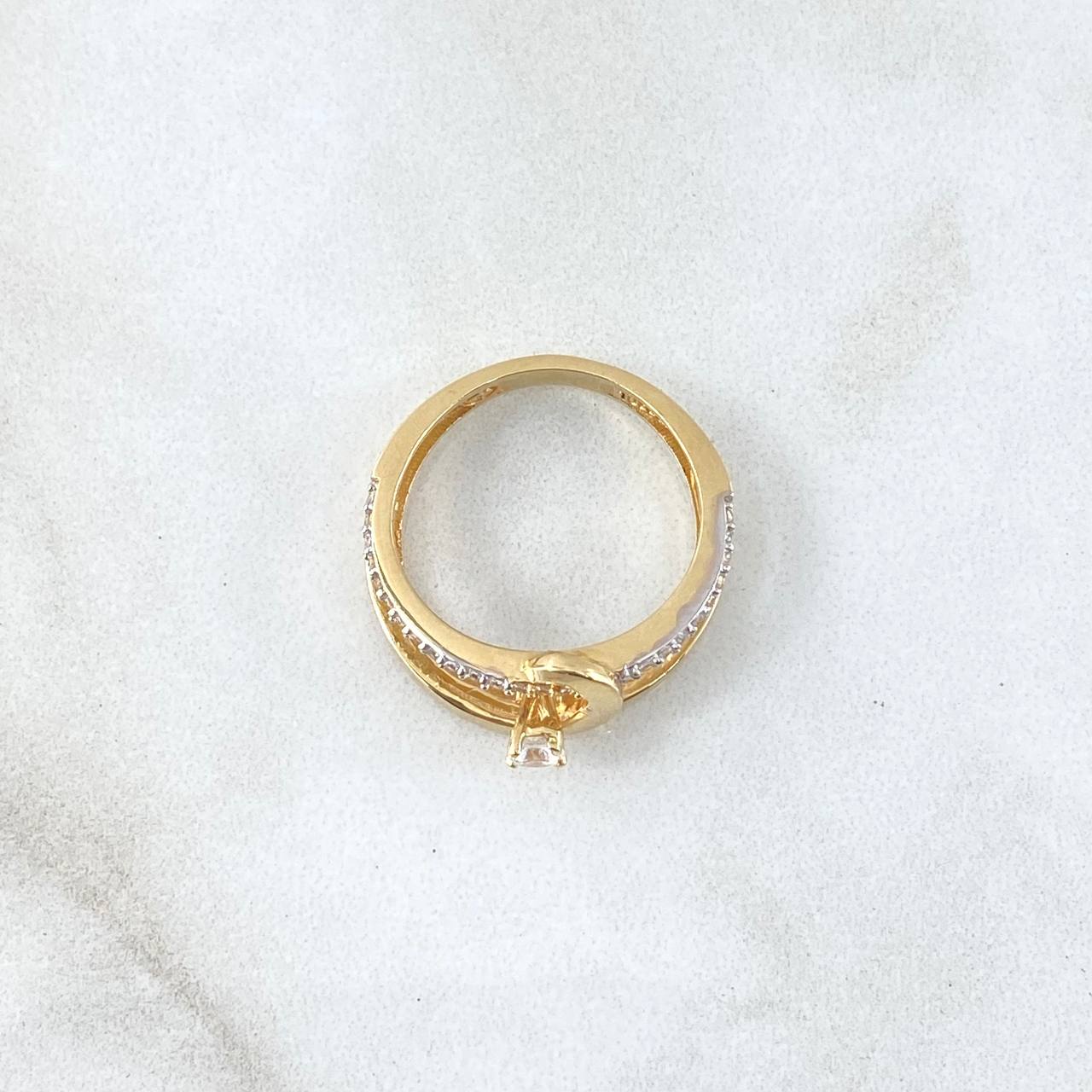 Anillo Solitario Ola Paralela 3gr / T7 1/2 / Circones Blancos Oro Amarillo 18K ©