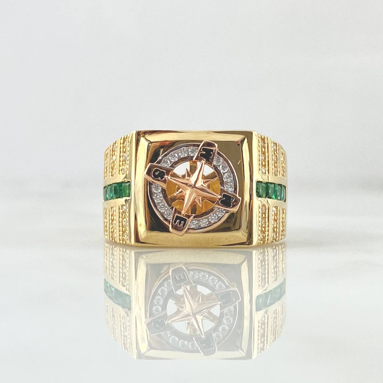 Anillo Brujula Movil 8.9gr / T10 / Circones Blancos Verdes Dos Oros Amarillo Rosa 18K