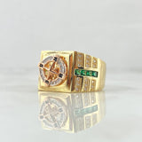 Anillo Brujula Movil 8.9gr / T10 / Circones Blancos Verdes Dos Oros Amarillo Rosa 18K