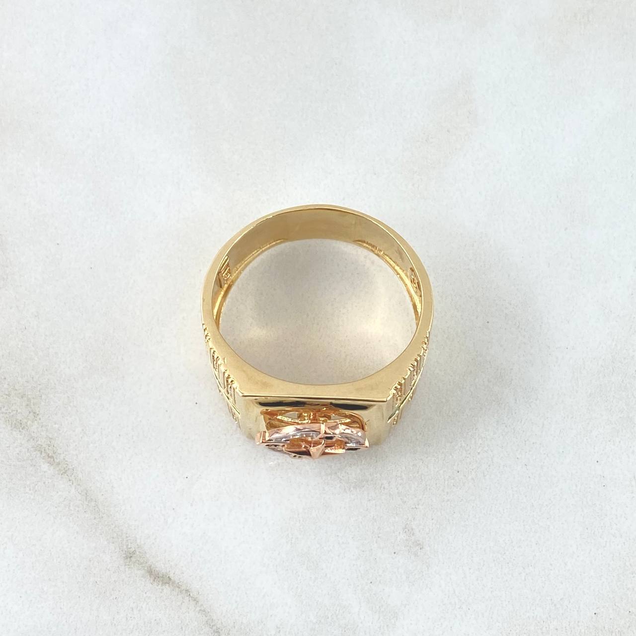 Anillo Brujula Movil 8.9gr / T10 / Circones Blancos Verdes Dos Oros Amarillo Rosa 18K