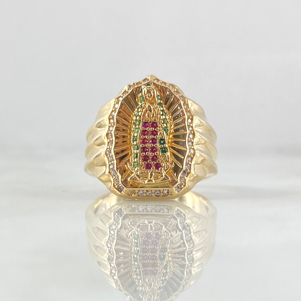 Anillo Virgen Guadalupe 7.55gr / T9 / Circones Blancos Verdes Fucsia Oro Amarillo 18K