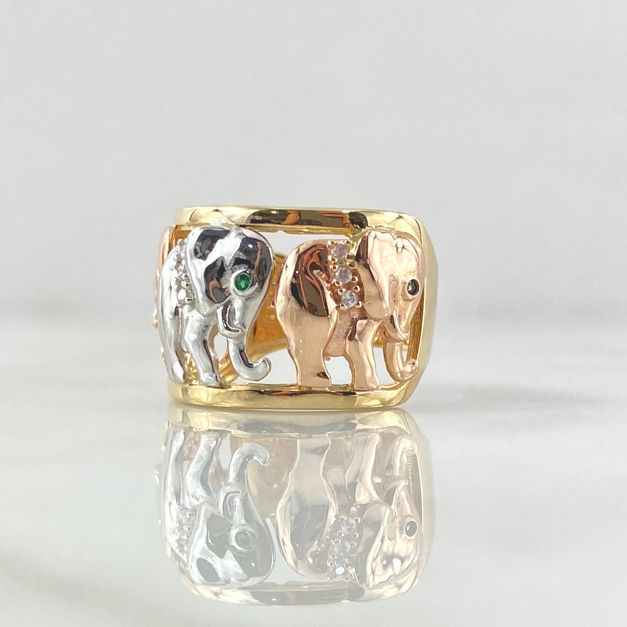 Anillo Trio Elefantes 9.15gr / T7 1/2 / Circones Blancos Verdes Tres Oros 18K