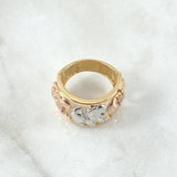 Anillo Trio Elefantes 9.15gr / T7 1/2 / Circones Blancos Verdes Tres Oros 18K