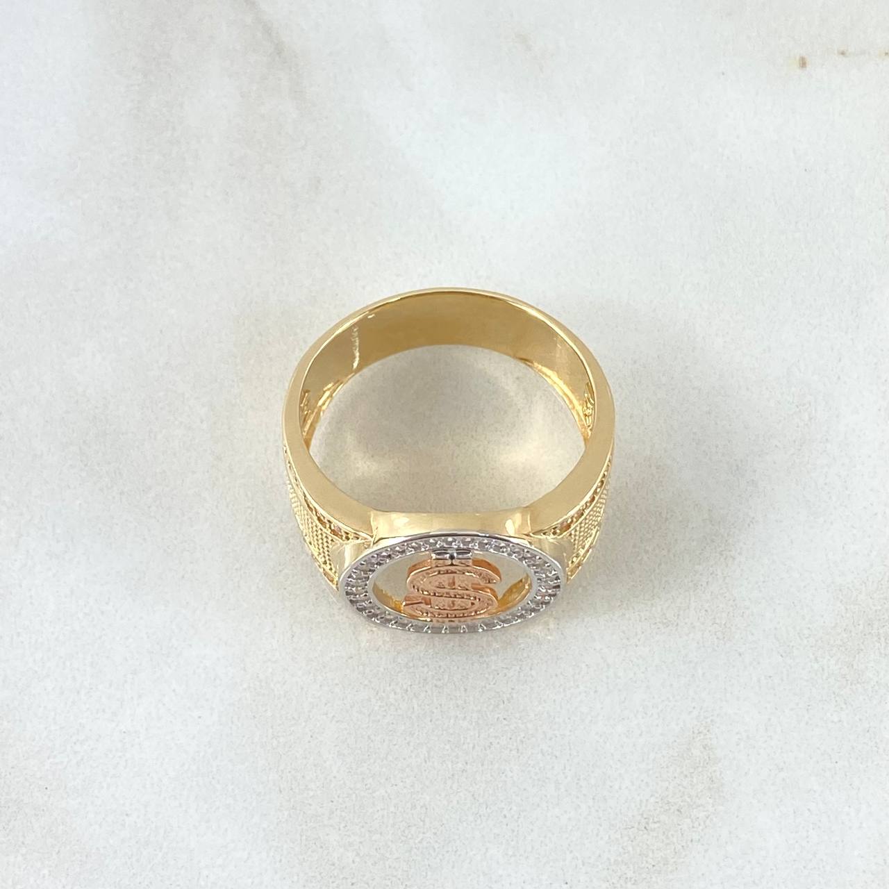 Anillo Sello Dólar Silueta 8.55gr / T10 1/2 / Texturizado Tres Oros 18K