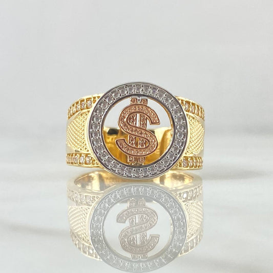 Anillo Sello Dólar Silueta 8.55gr / T10 1/2 / Texturizado Tres Oros 18K