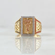 Anillo Caduceo de Serpiente 8gr / T10 1/2 / Circones Blancos Negros Fucsia Tres Oros 18K