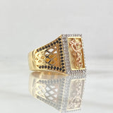 Anillo Caduceo de Serpiente 8gr / T10 1/2 / Circones Blancos Negros Fucsia Tres Oros 18K