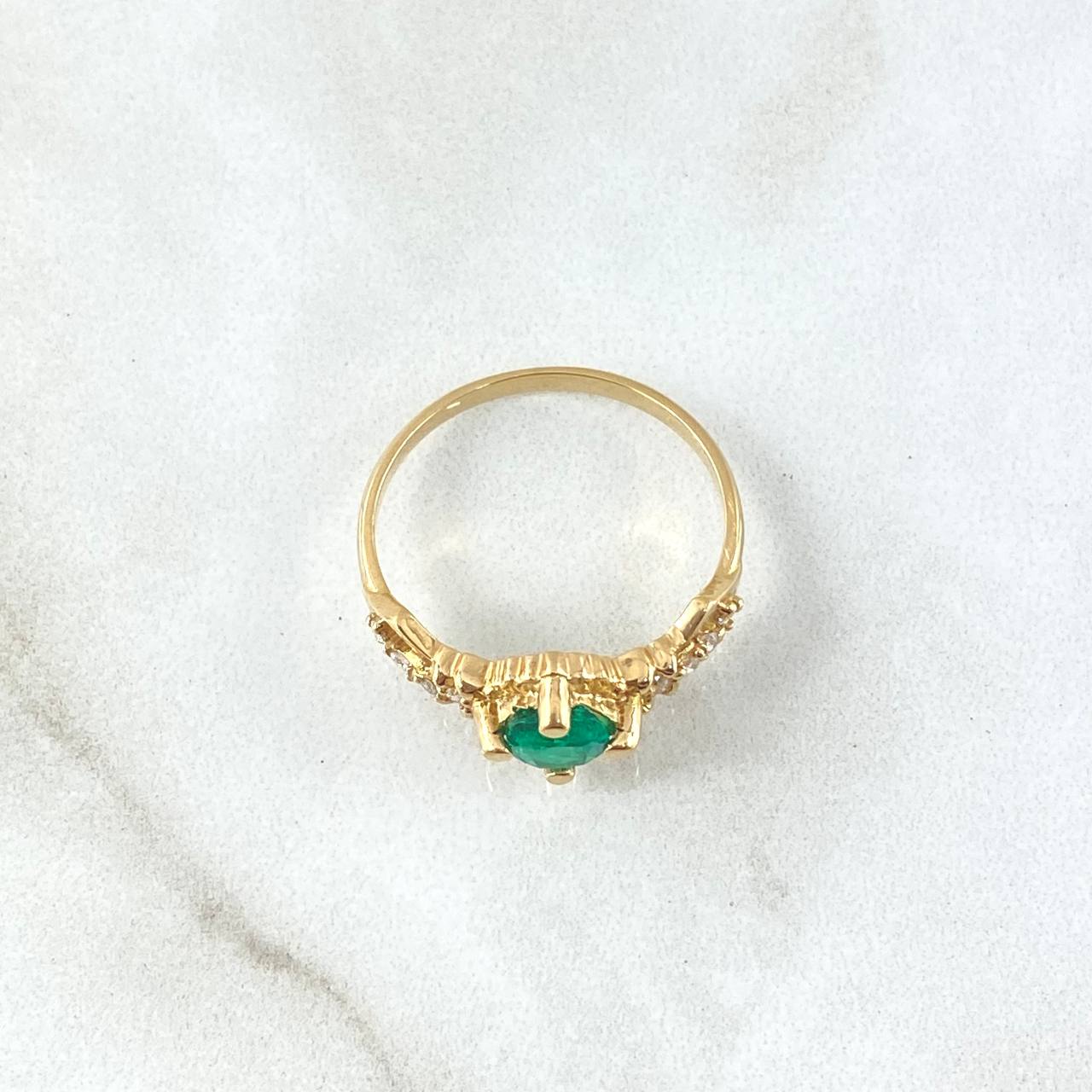 Anillo Solitario Rombos Centrales 2.6gr / T7 1/4 / Esmeraldas 70pts Diamantes 16pts Oro Amarillo 18K (Joya)