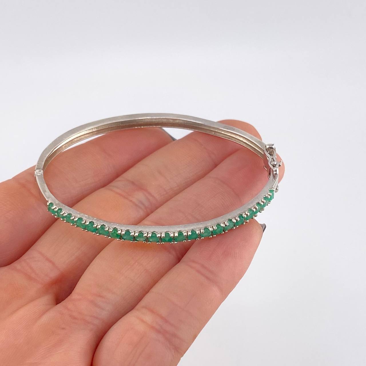 Pulso Aro Tupido Esmeraldas 1.16Qts 7 g / 18.3 cm / 3.2 mm Plata 925