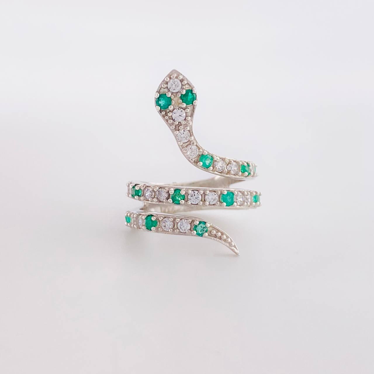 Anillo Serpiente Esmeraldas 0,43 Pts 5.55 g / T7 1/4 Plata 925