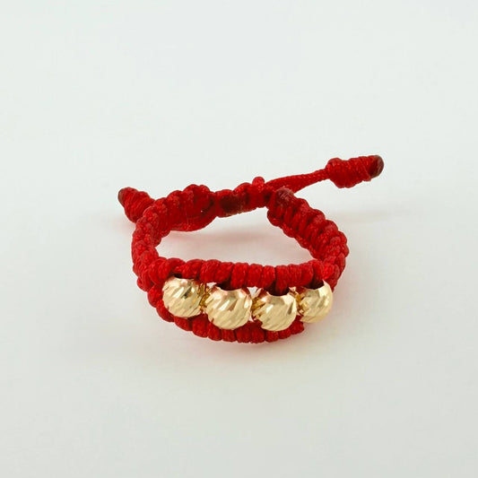 Anillo Tejido Rojo Bolas Diamantadas 0.4 g / T5 Oro Amarillo 18K