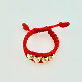 Anillo Tejido Rojo Bolas Diamantadas 0.4 g / T5 Oro Amarillo 18K
