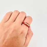 Anillo Tejido Rojo Bolas Diamantadas 0.4 g / T5 Oro Amarillo 18K