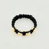 Anillo Tejido Negro Bolas Diamantadas 0.5 g / T7 3/4 Oro Amarillo 18K